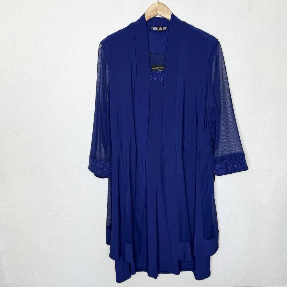 New‎ R And M Richard's Royal Blue Sheer 3/4 Sleeve Jacket And Dress Womens 1X
